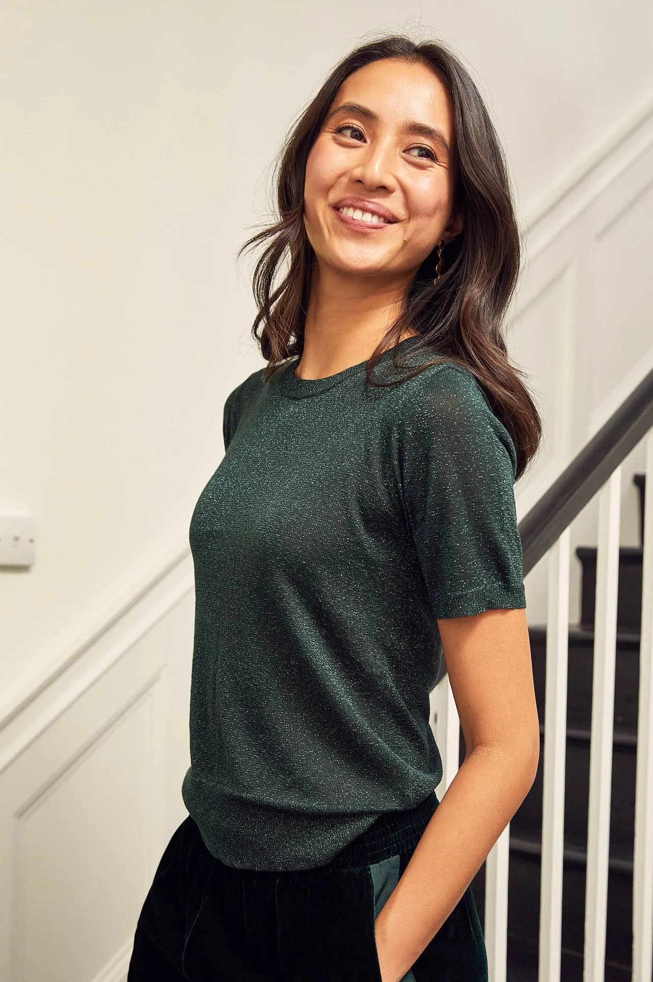 Metallic Knit T-Shirt | Emerald/Green