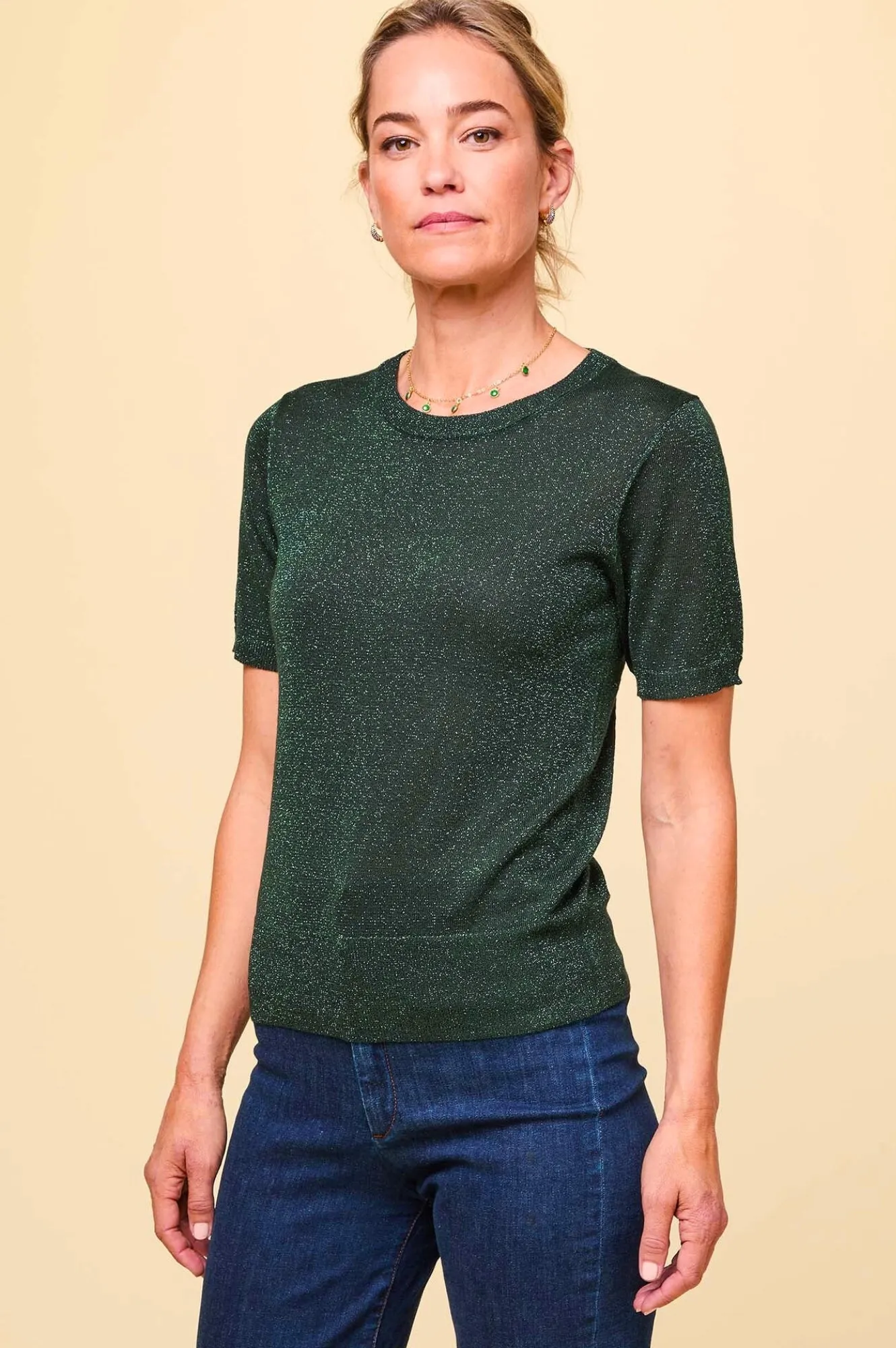 Metallic Knit T-Shirt | Emerald/Green