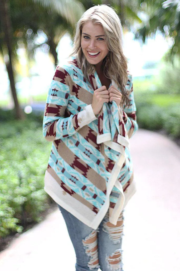 Mint And Burgundy Cardigan