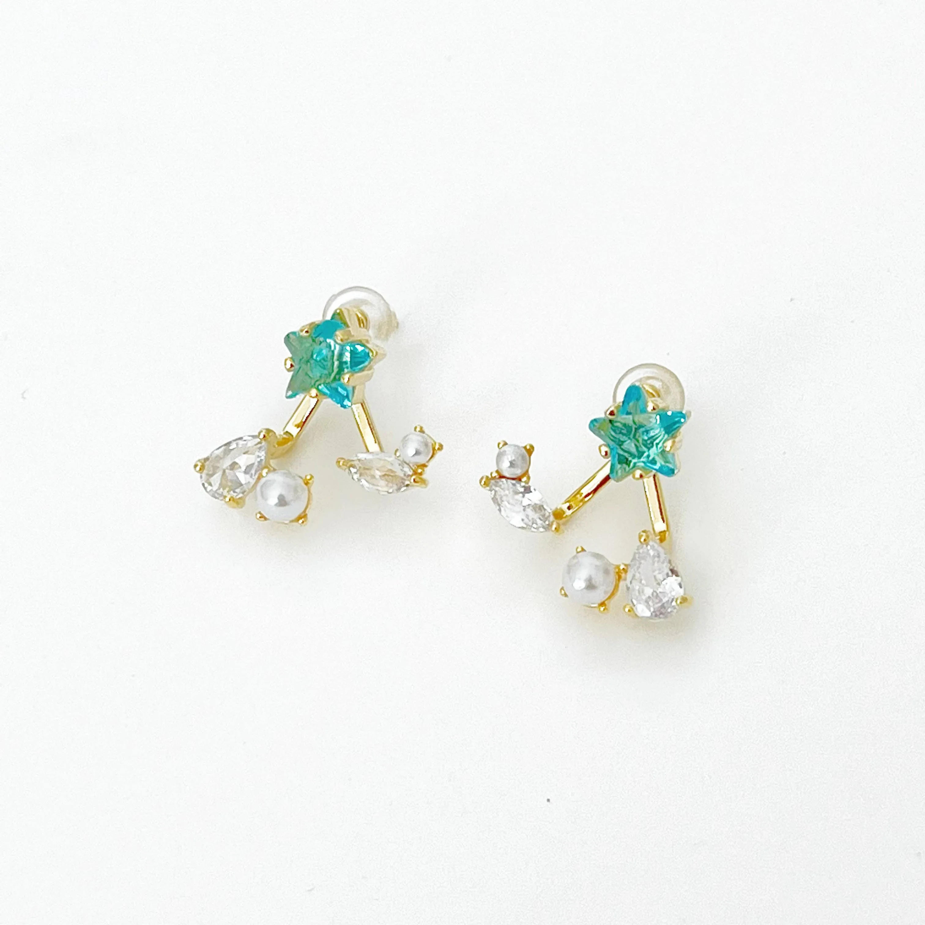 Ninaouity - Blue Star and Teardrop Ear Jackets Earrings