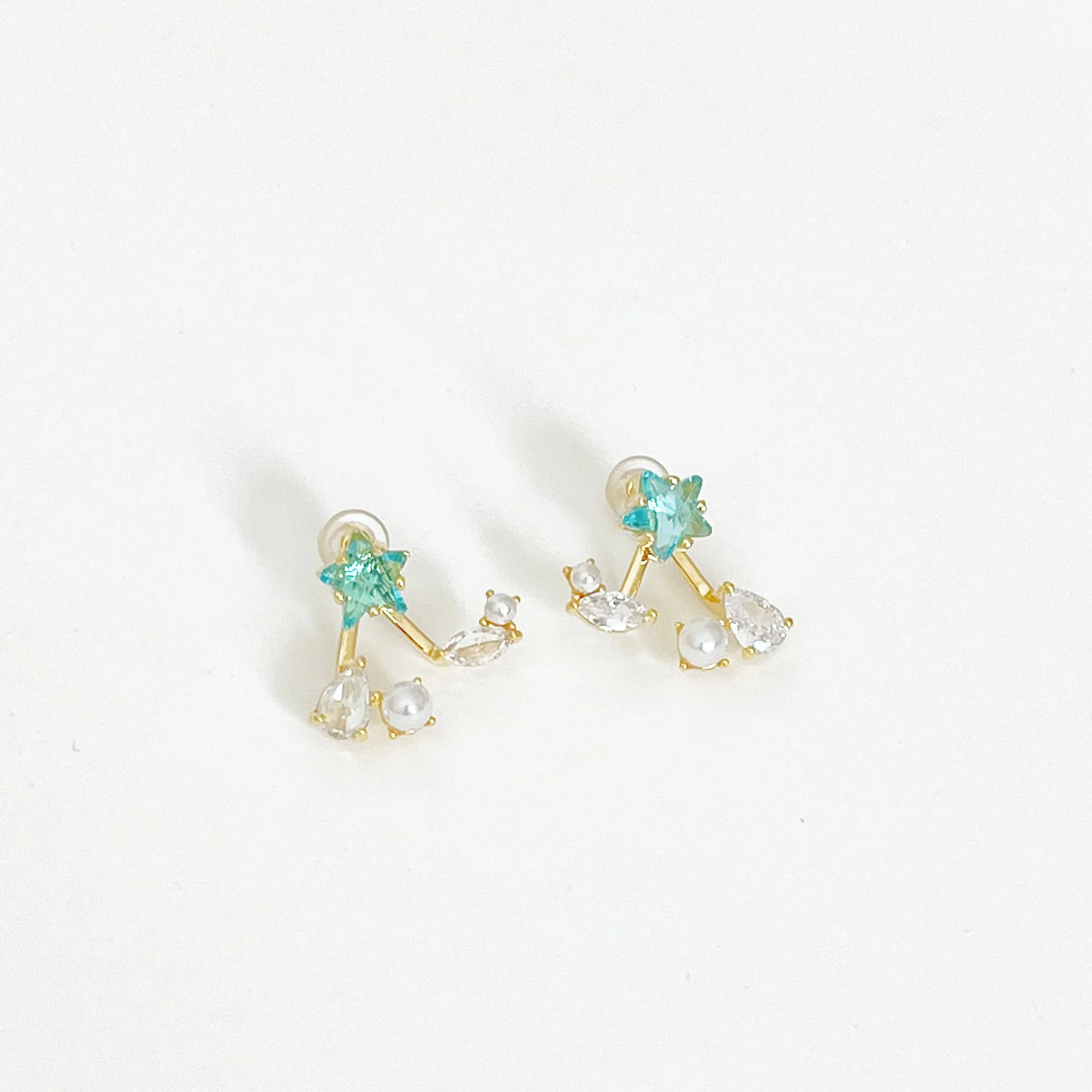 Ninaouity - Blue Star and Teardrop Ear Jackets Earrings