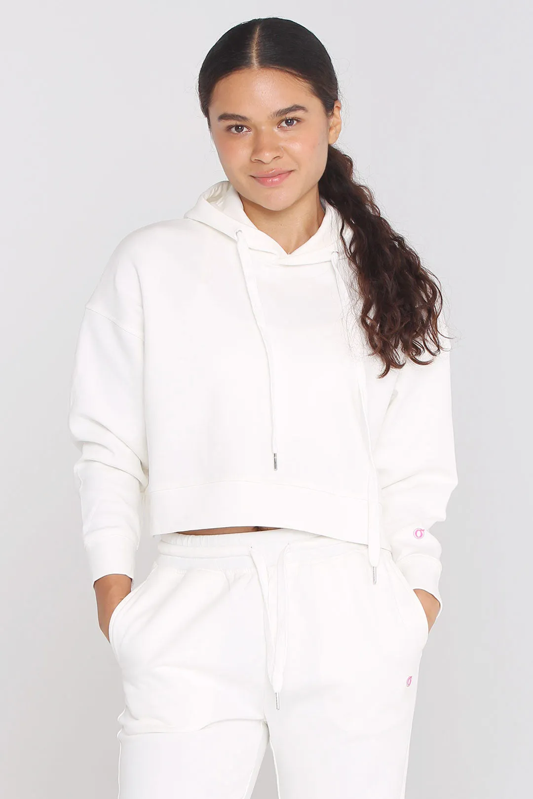 Oversized Dropped Shoulder Cropped Fleece Hoodie Sportswear