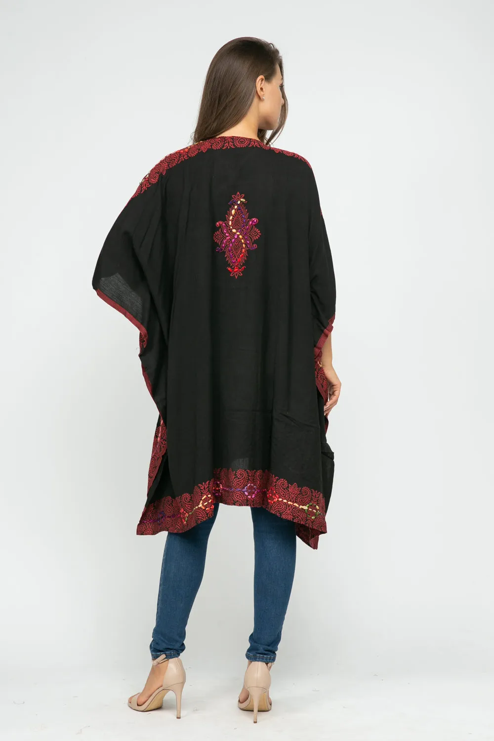 RAJ ALLISON BLACK RED EMBROIDERED KIMONO