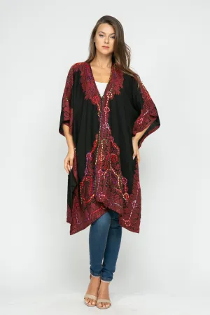 RAJ ALLISON BLACK RED EMBROIDERED KIMONO