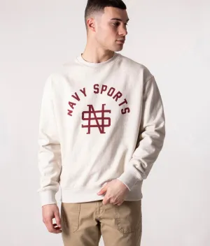 Relaxed Fit Navy Sports Logo Sweatshirt