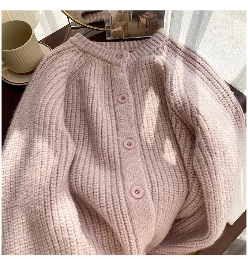 Retro round neck sweater jacket for women long-sleeved knitted cardigan     S4859