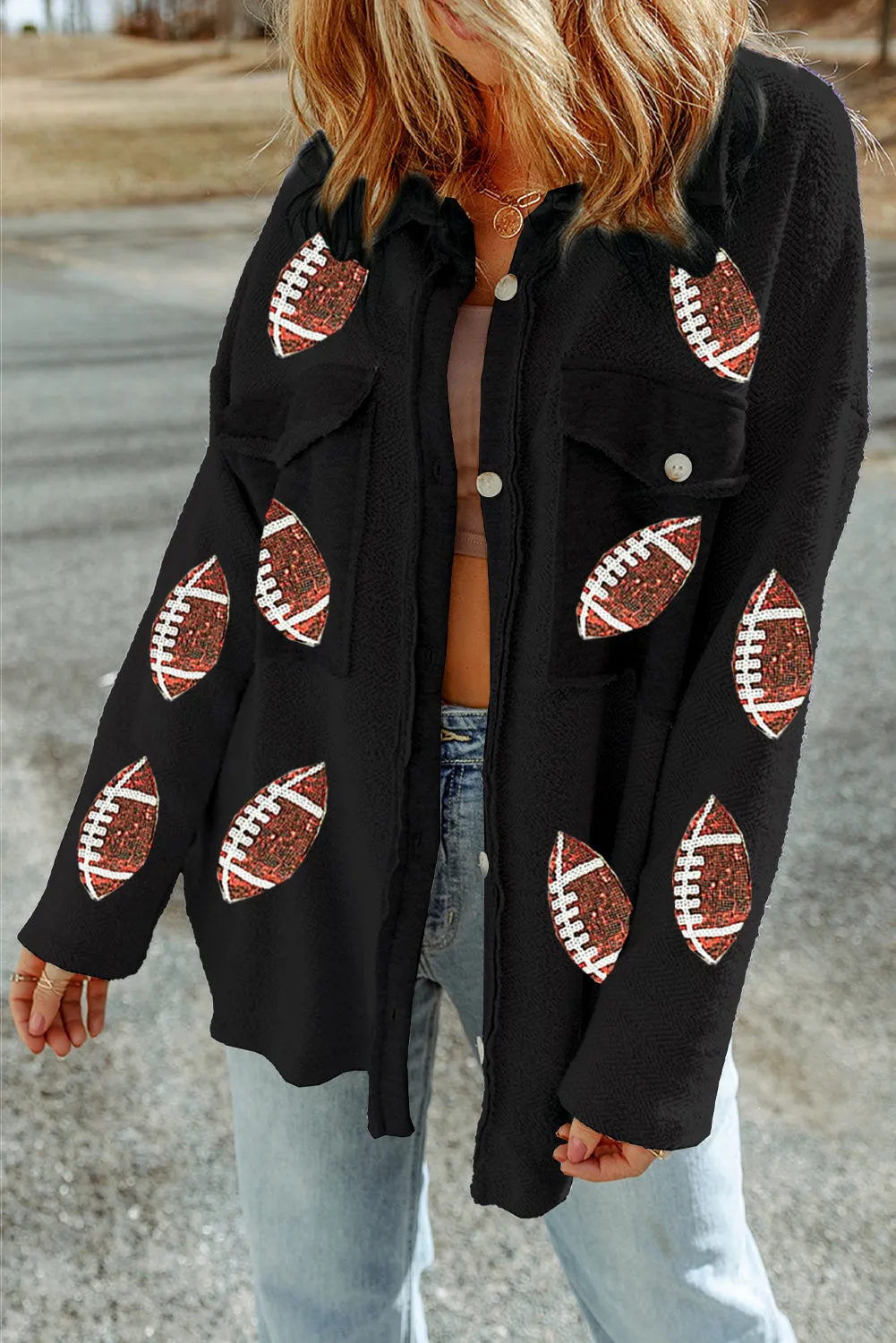 Sequin Sassy Football Buttoned Shacket