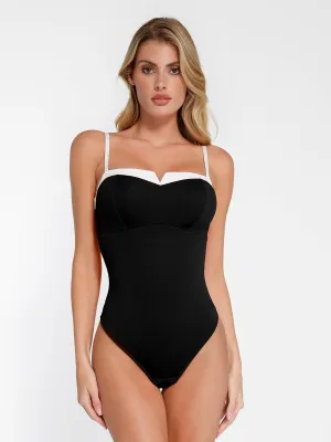 Shapewear Contrast Bra Strap Tummy Control Bodysuit