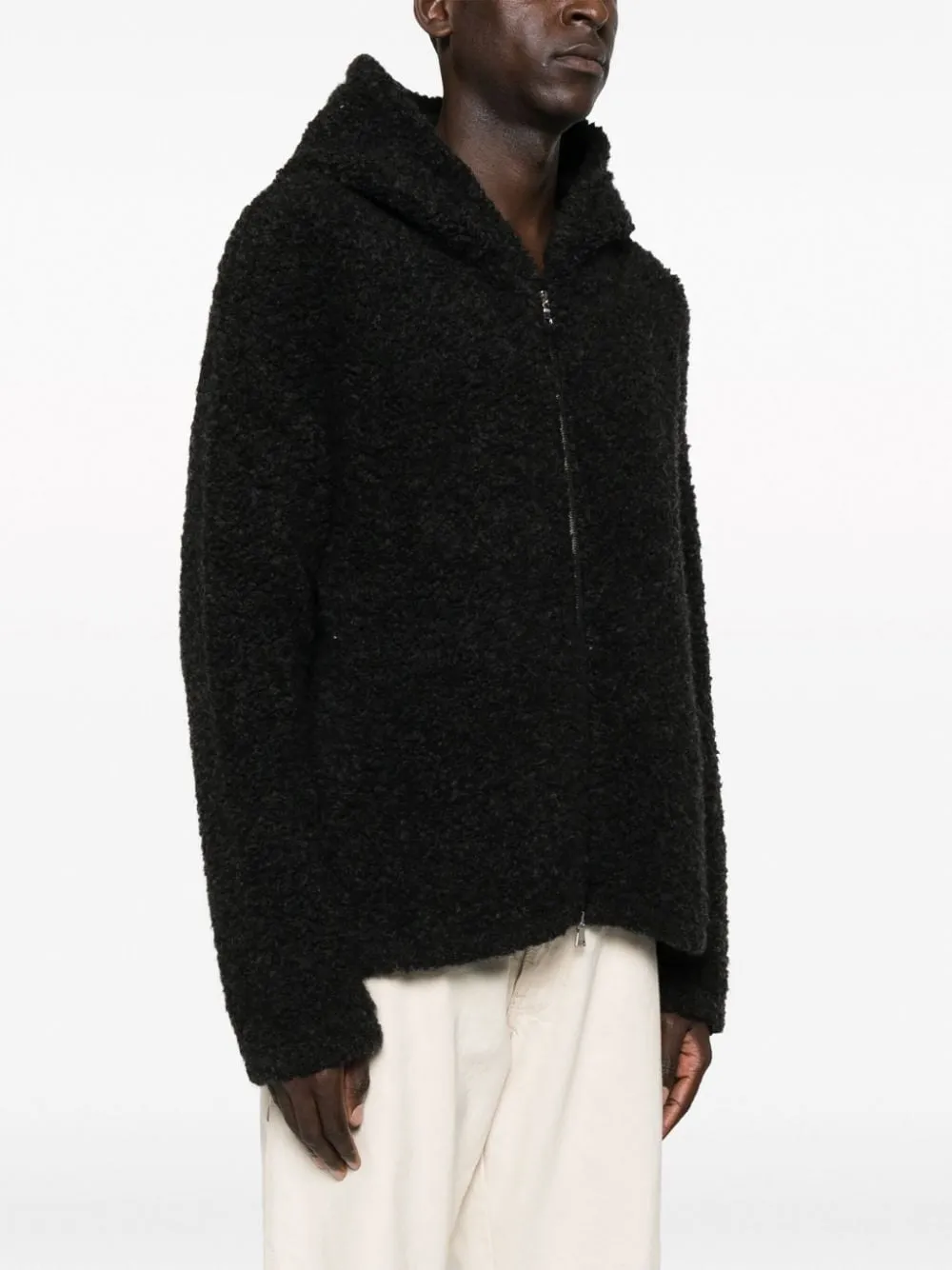 SLOGAN-PRINT FUR HOODED COAT