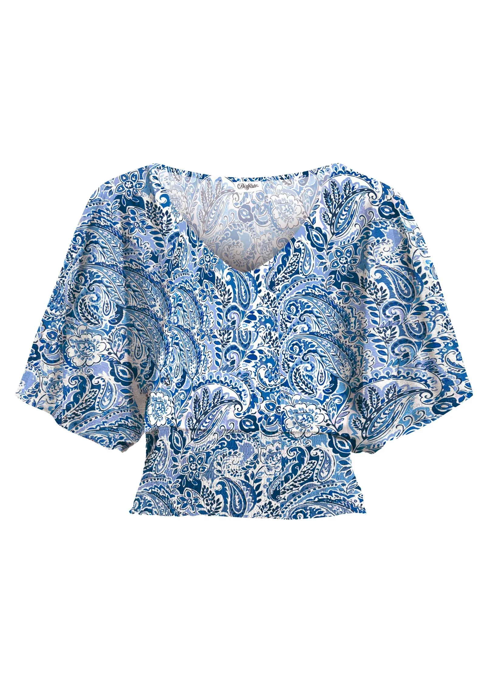 Smocked Waist Blouse - Blue & White