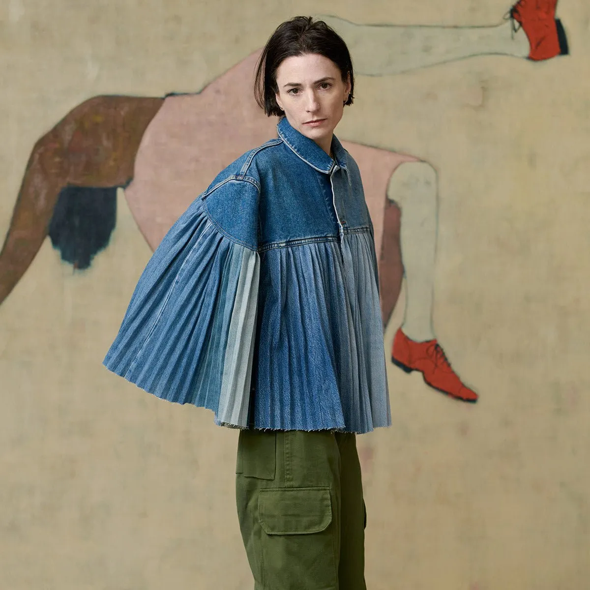 The Pleated Denim Cape