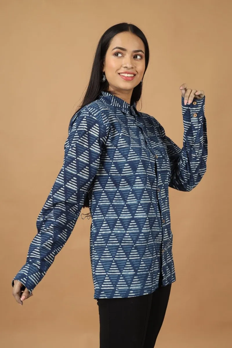 Trikona Dabu Indigo Womens Cotton Shirt