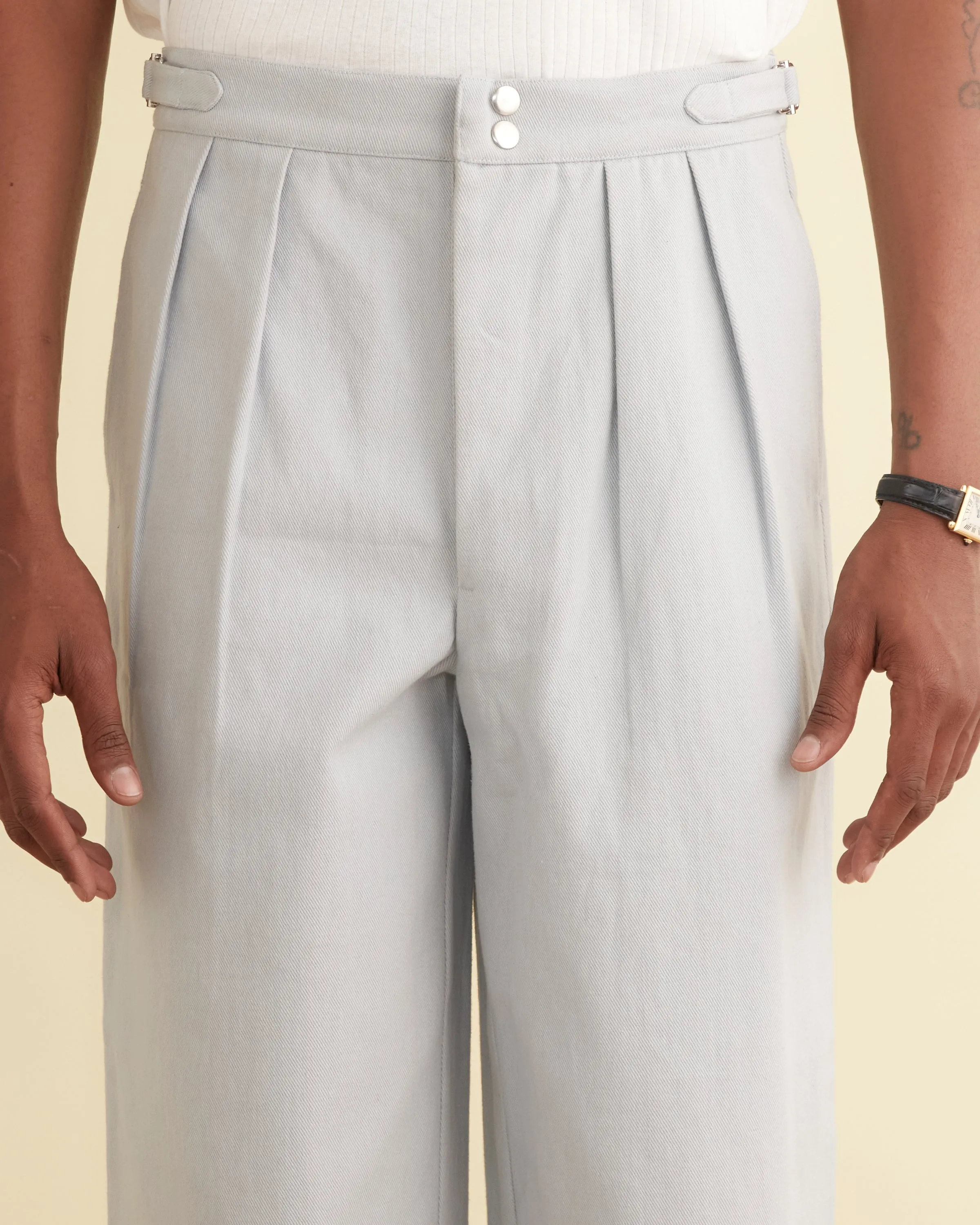 Wide Leg Snap Trousers - Light Blue