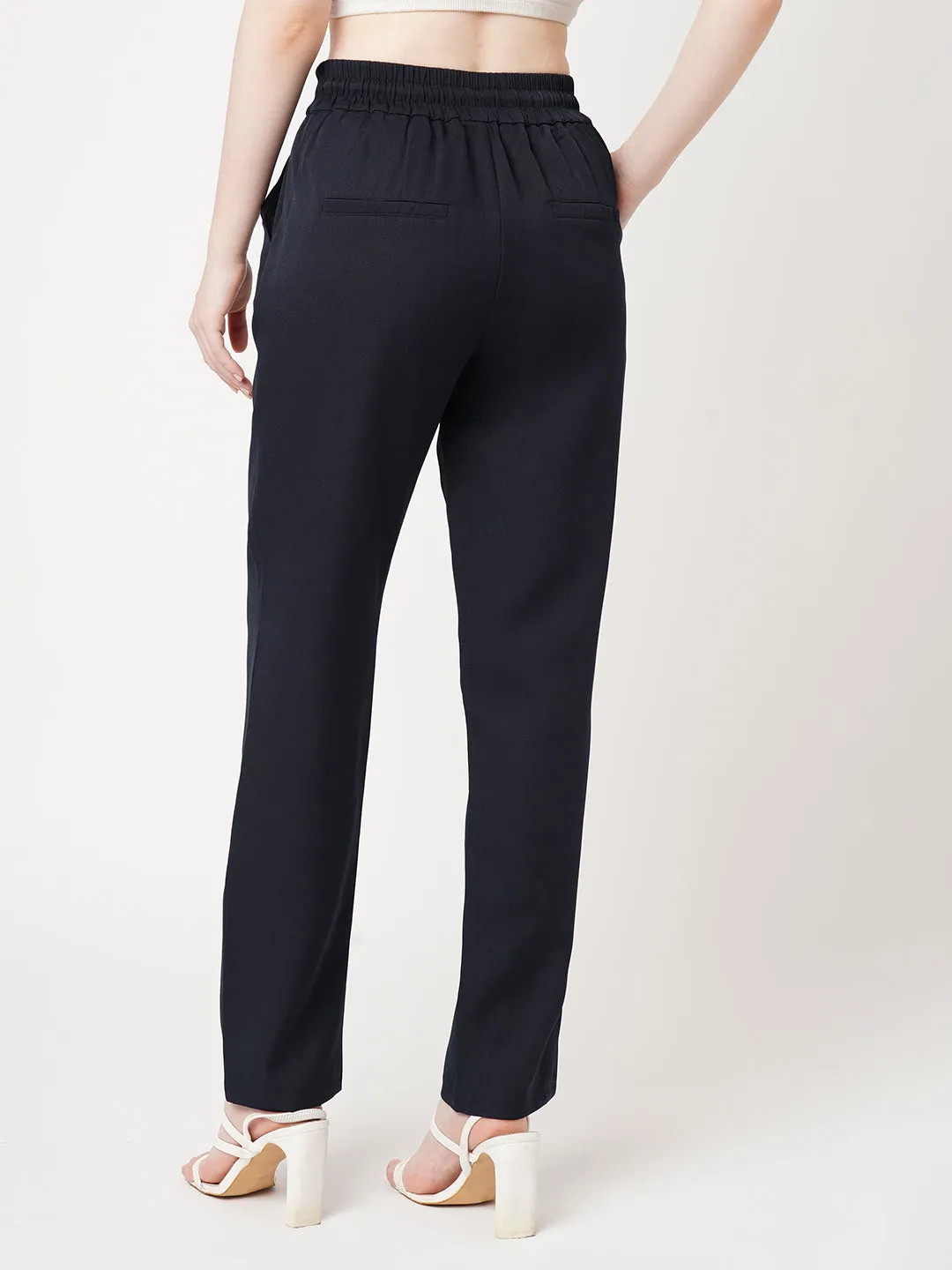 Women Navy Mid-Rise Slim Fit Trouser